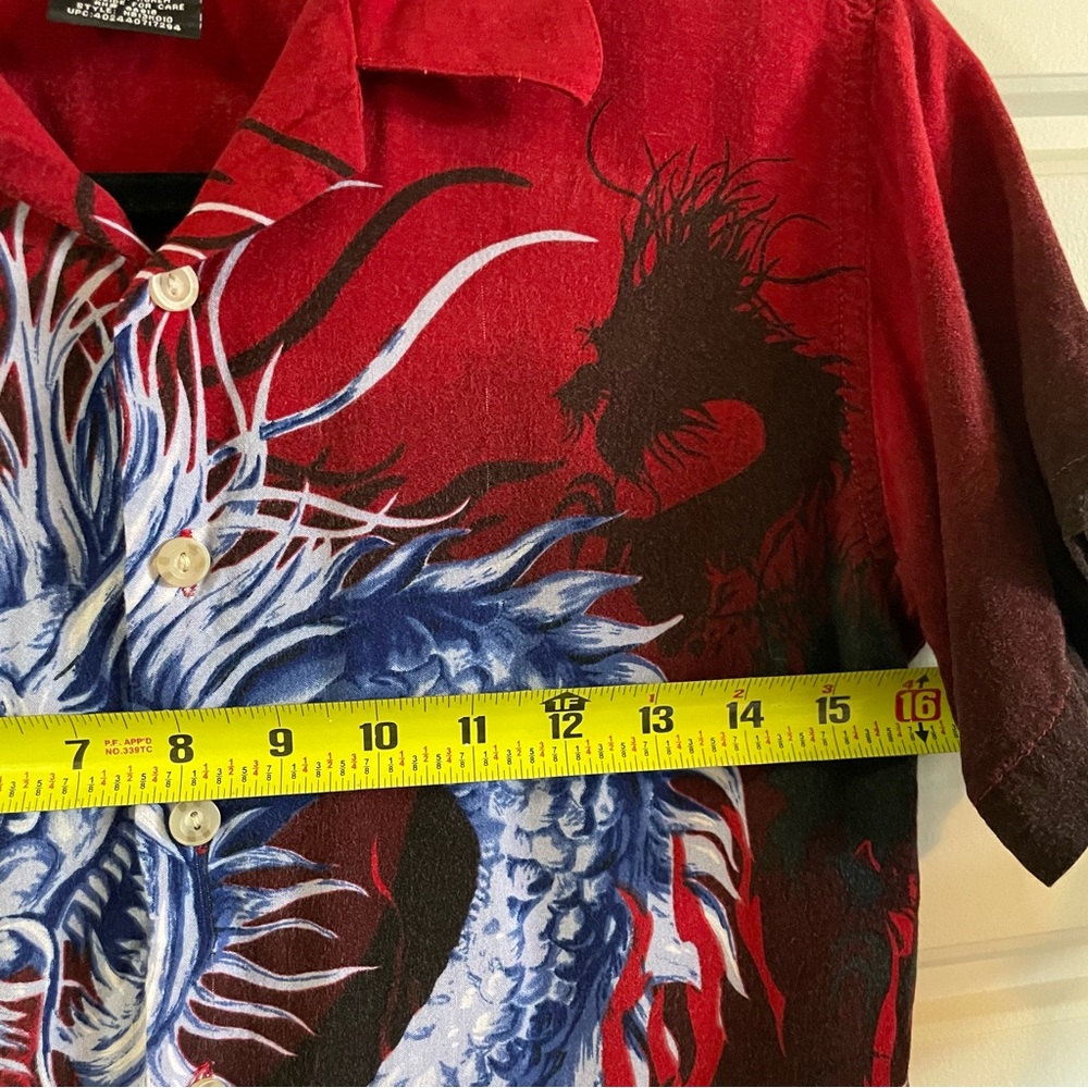 Vintage Y2K Dragon Shirt No Boundaries Flames Red Black Boy Size S 100%Rayon - Picture 12 of 16